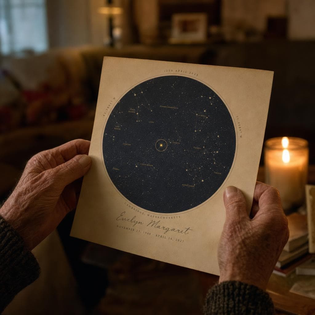Mani che tengono una mappa stellare commemorativa